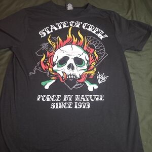 State of Crew Mens Black Skull Flame Snake Graphic T Shirt Size Medium